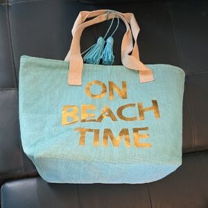Beach Time Tote Bag - Aqua and Gold, With Tassle, Insulated.